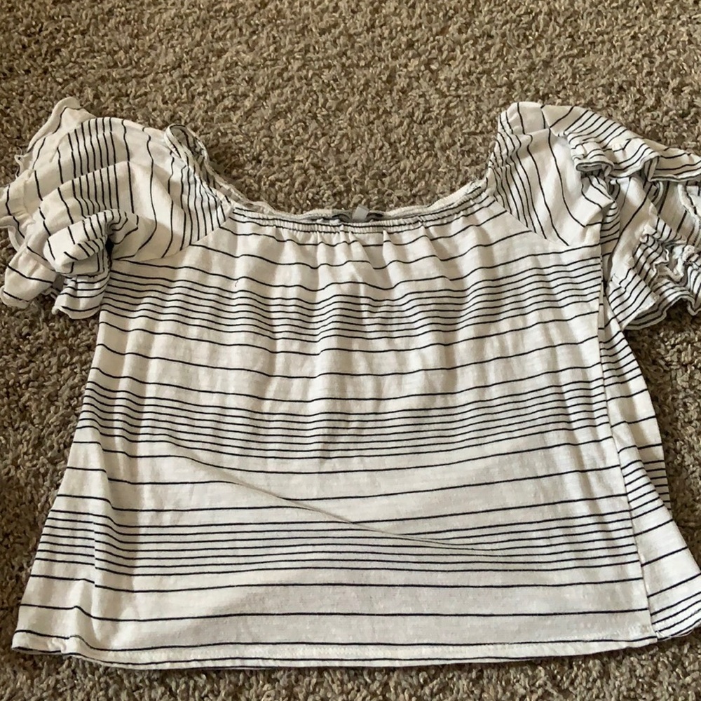 Black and white off the shoulder blouse